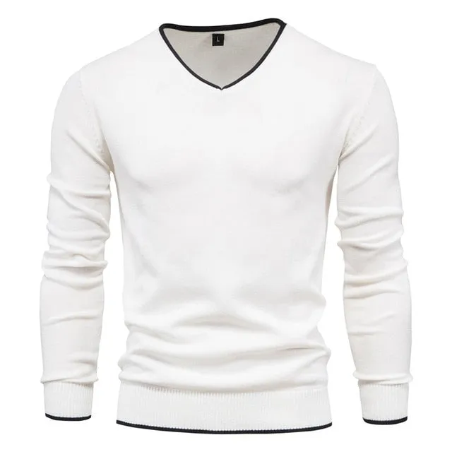 2021 New Cotton Pullover V-neck Men's Sweater Fashion Solid Color High Quality Winter Slim Sweaters Men Navy Knitwear
