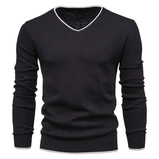 2021 New Cotton Pullover V-neck Men's Sweater Fashion Solid Color High Quality Winter Slim Sweaters Men Navy Knitwear