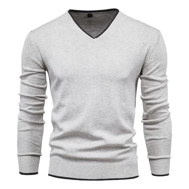 2021 New Cotton Pullover V-neck Men's Sweater Fashion Solid Color High Quality Winter Slim Sweaters Men Navy Knitwear
