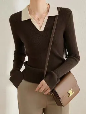 Autumn Woollen Sweater Women Korean Fashion Polo Collar Knitted Pullover Female Vintage Casual Long Sleeve Slim Bottom Knitwear