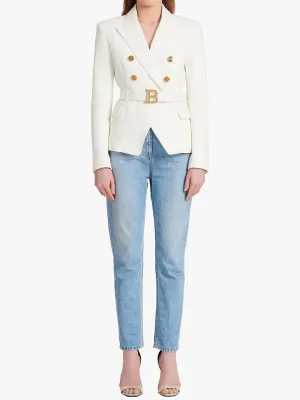 Balmain Belted Waist Monogram Jackets