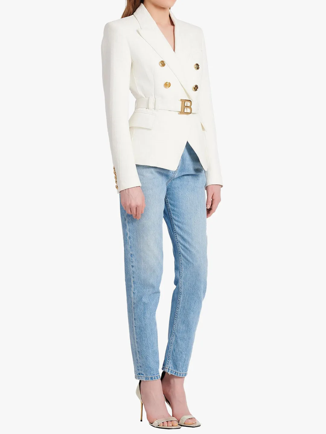 Balmain Belted Waist Monogram Jackets