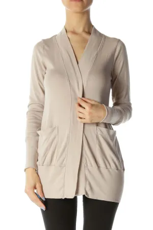 Beige Pocketed Long Sleeve Cardigan