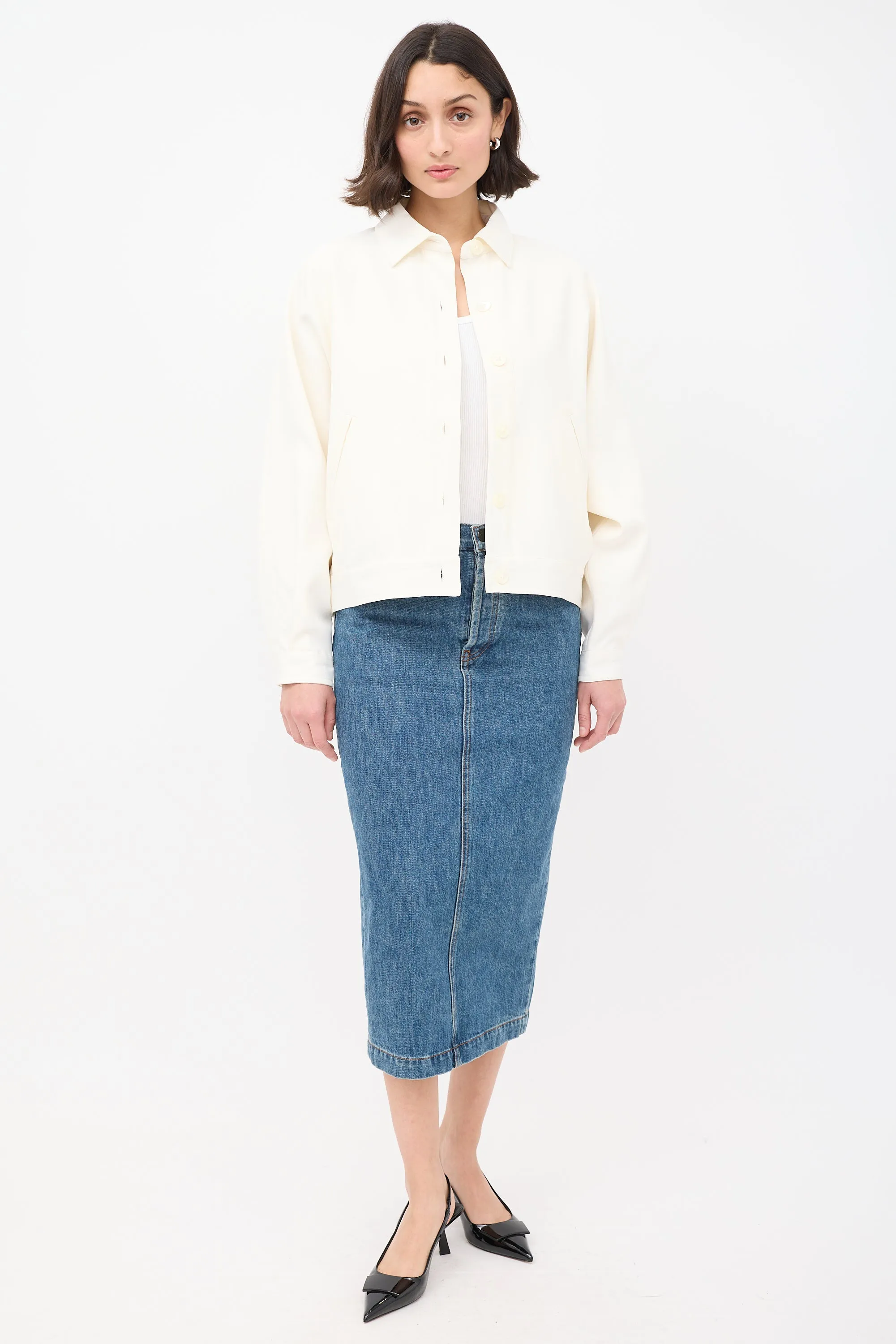 Cream Wool Two Pocket Button Up Jacket