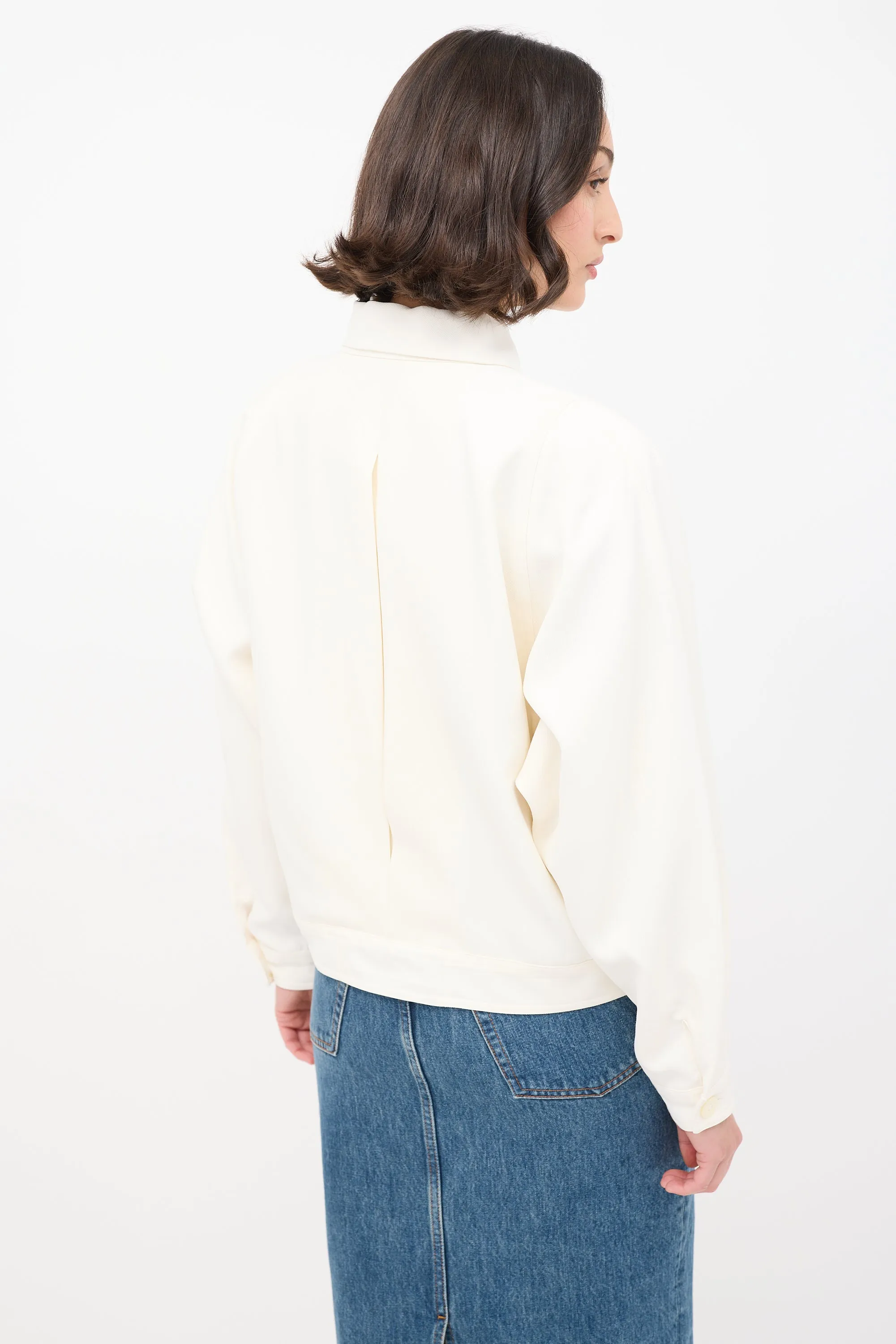 Cream Wool Two Pocket Button Up Jacket