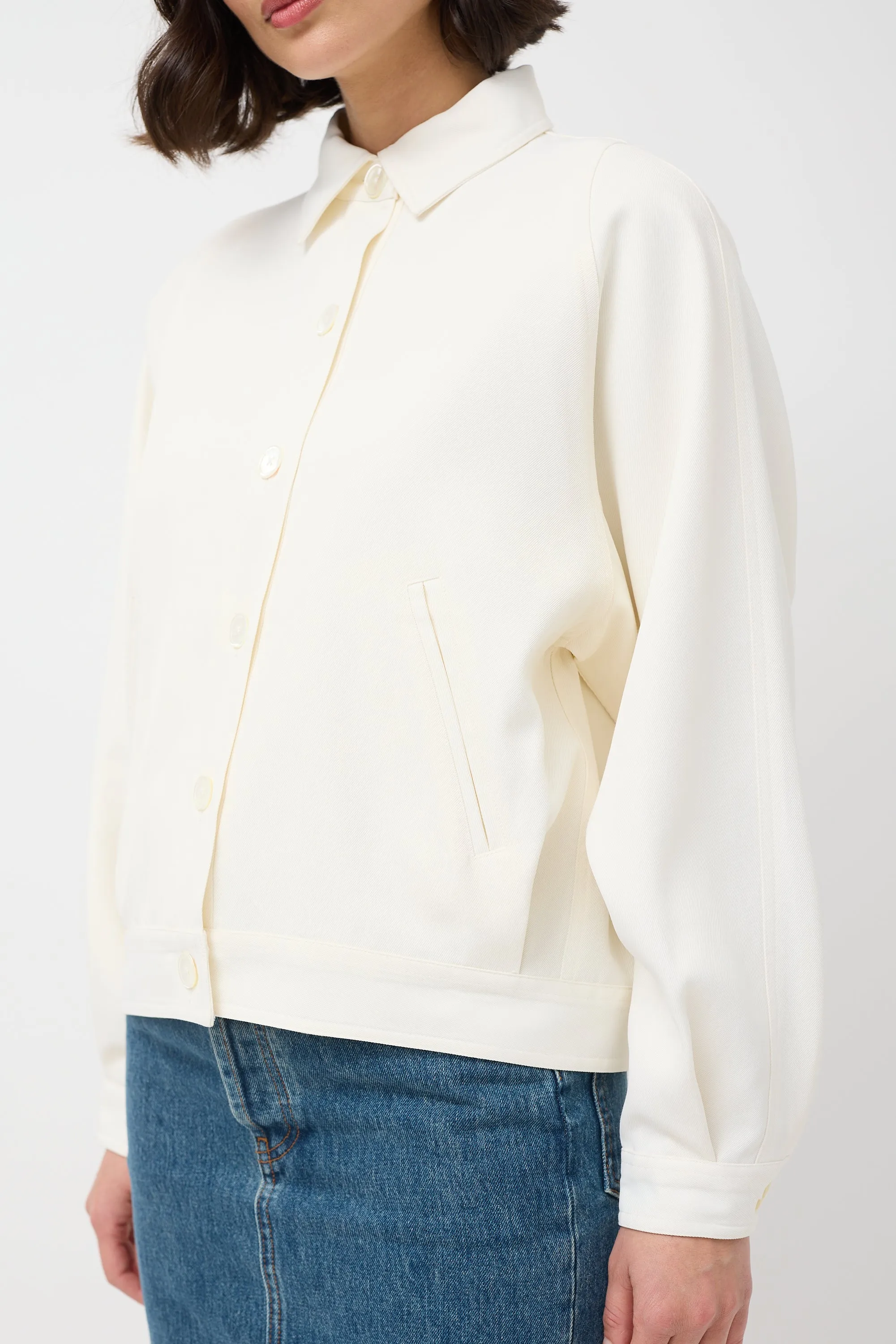 Cream Wool Two Pocket Button Up Jacket