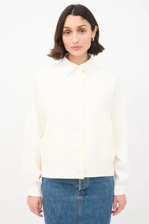 Cream Wool Two Pocket Button Up Jacket
