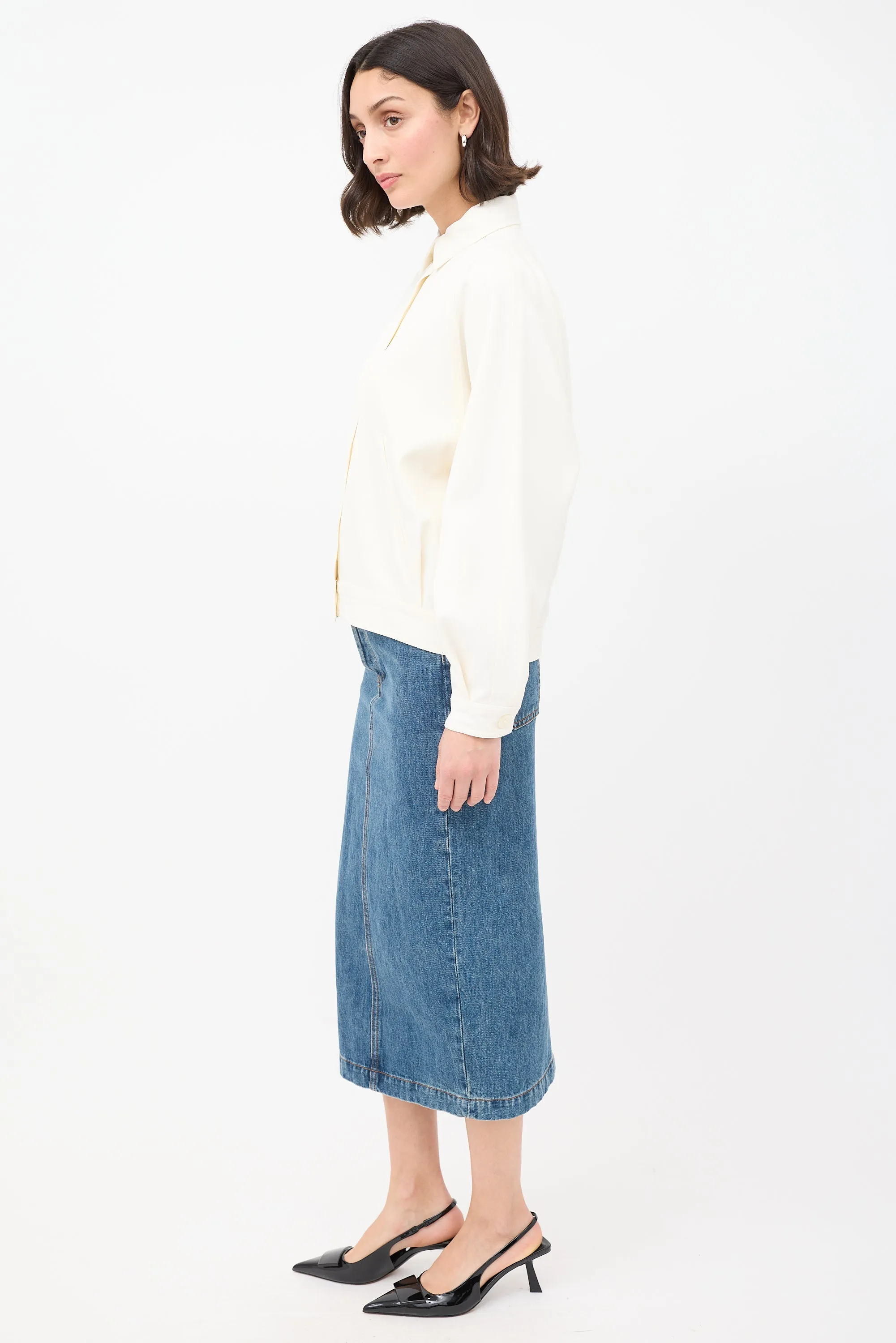 Cream Wool Two Pocket Button Up Jacket