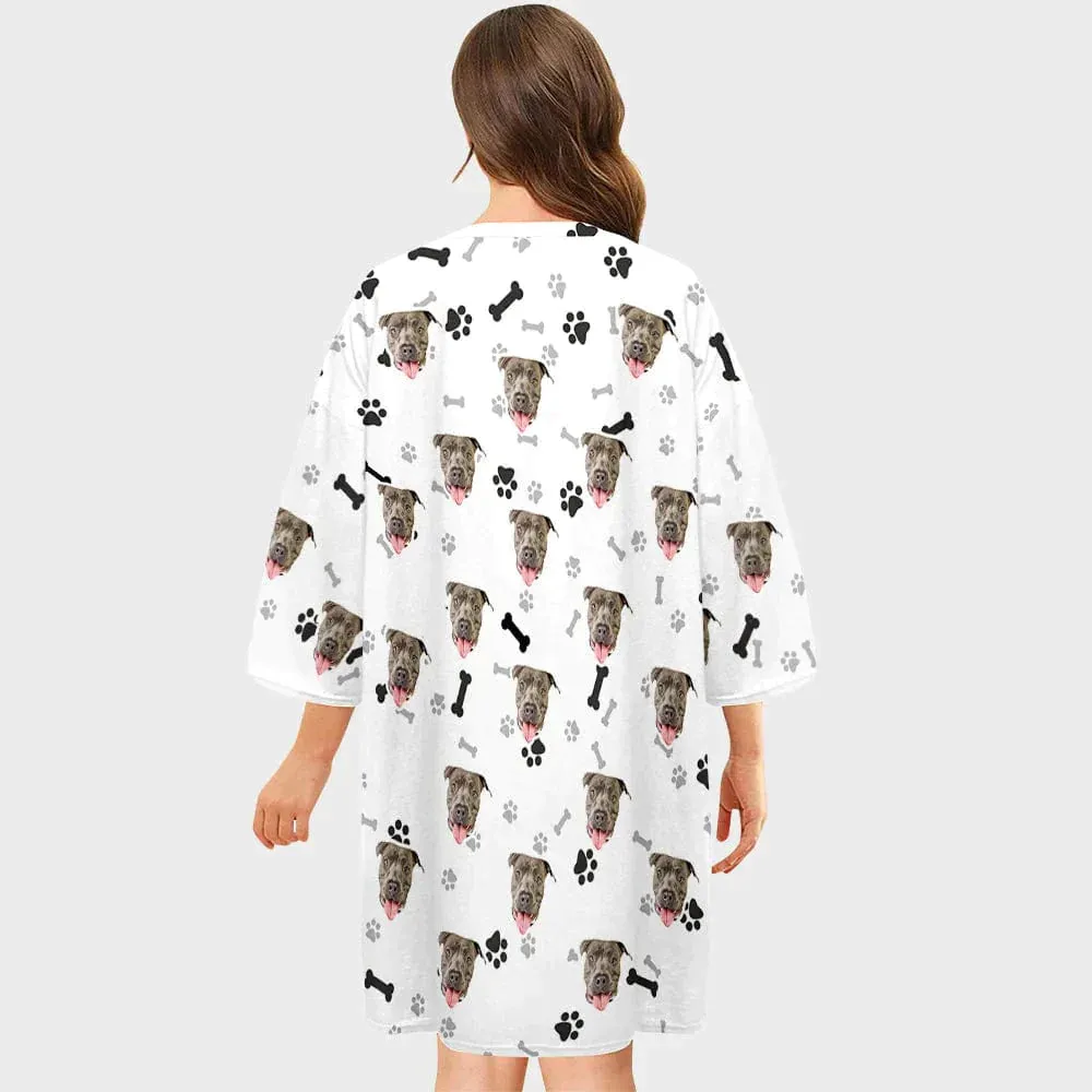 Custom Dog Face Women's Oversized Sleep Tee Nightdress Personalized Loose Nightshirt
