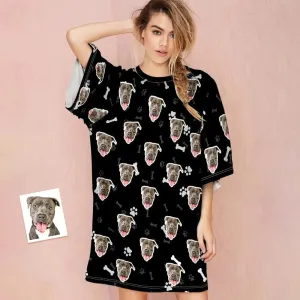 Custom Dog Face Women's Oversized Sleep Tee Nightdress Personalized Loose Nightshirt