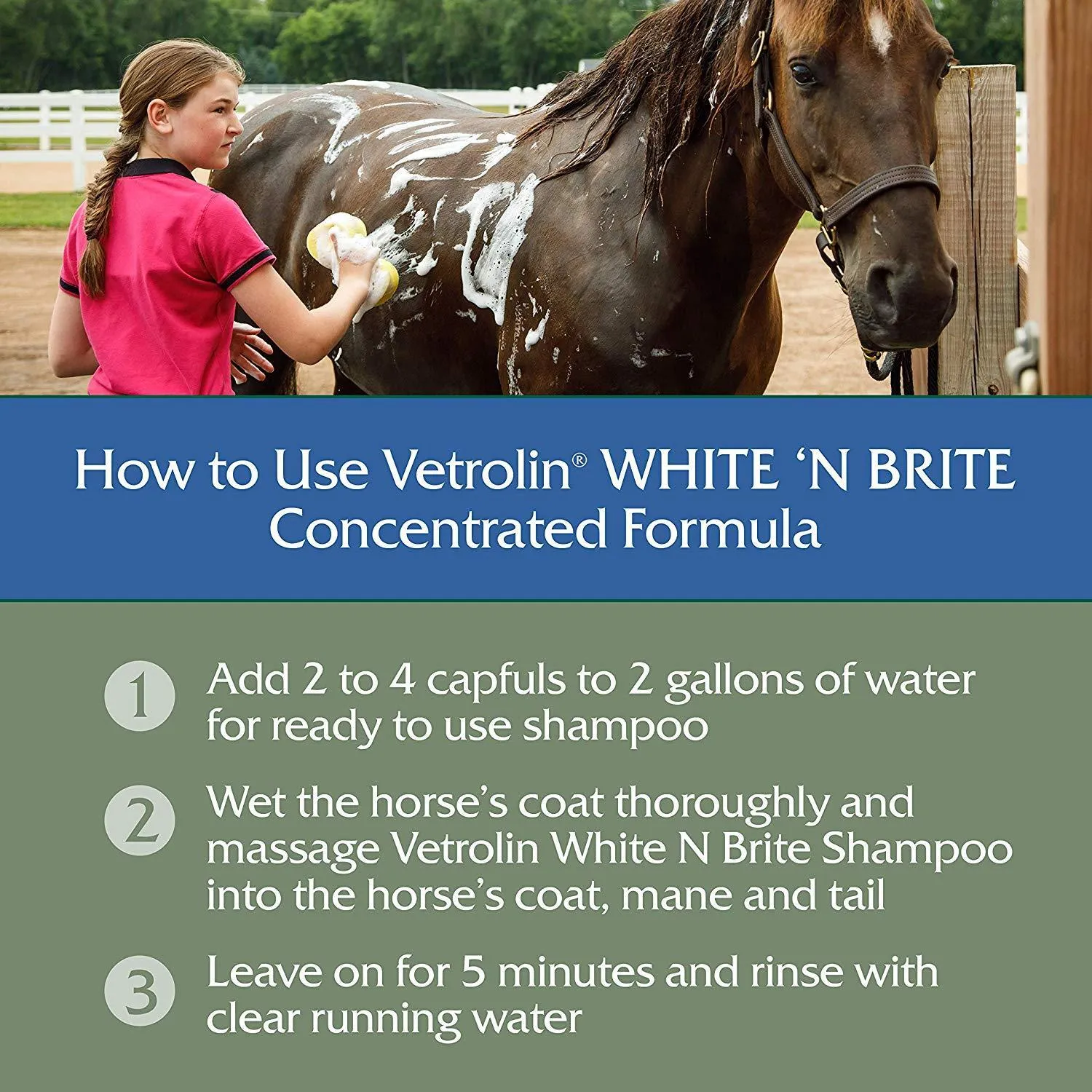 Farnam Vetrolin White N' Brite, Deep cleaning and Color Brightening Shampoo for Horses 32 ounce