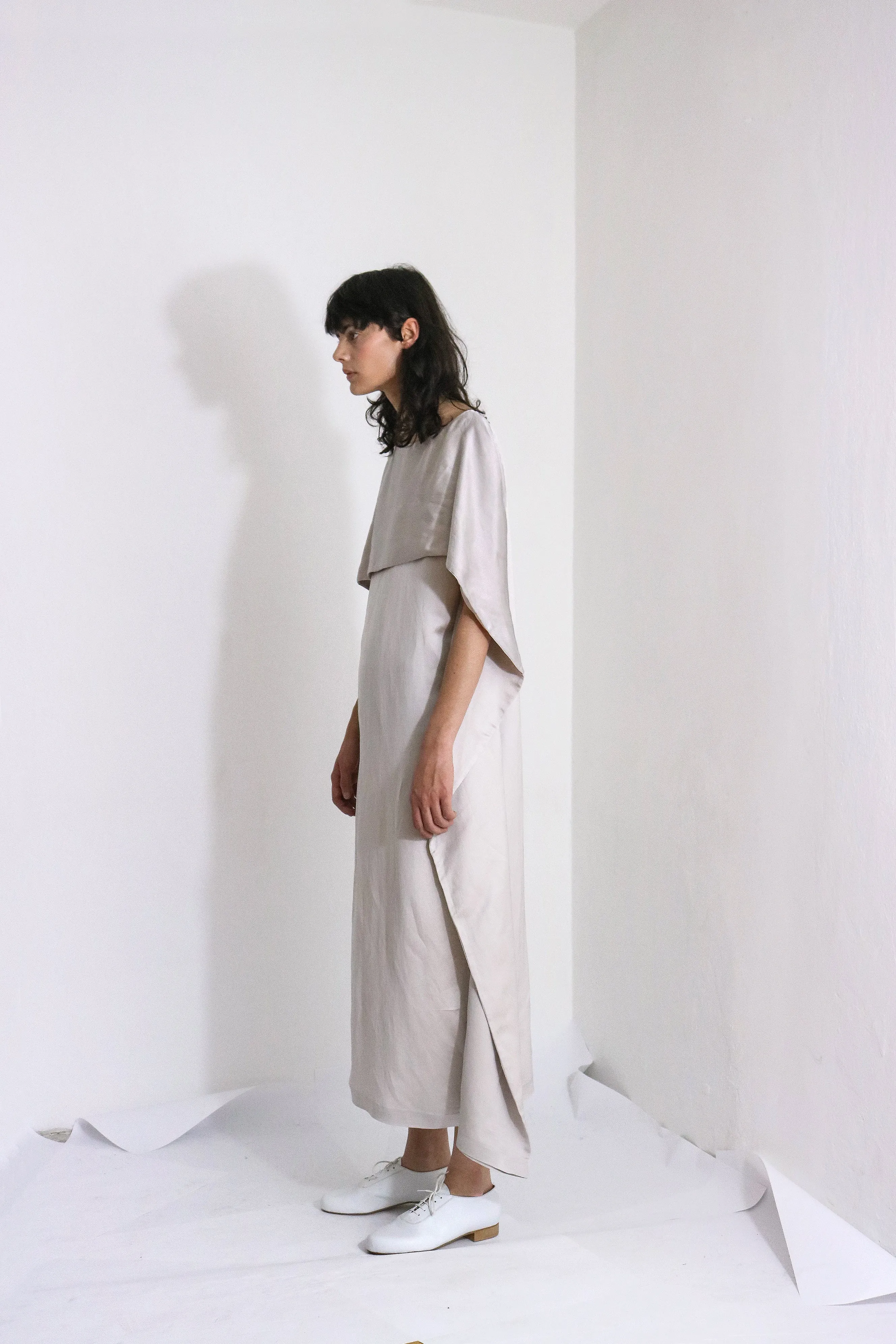 Grey Cotton Satin Dress