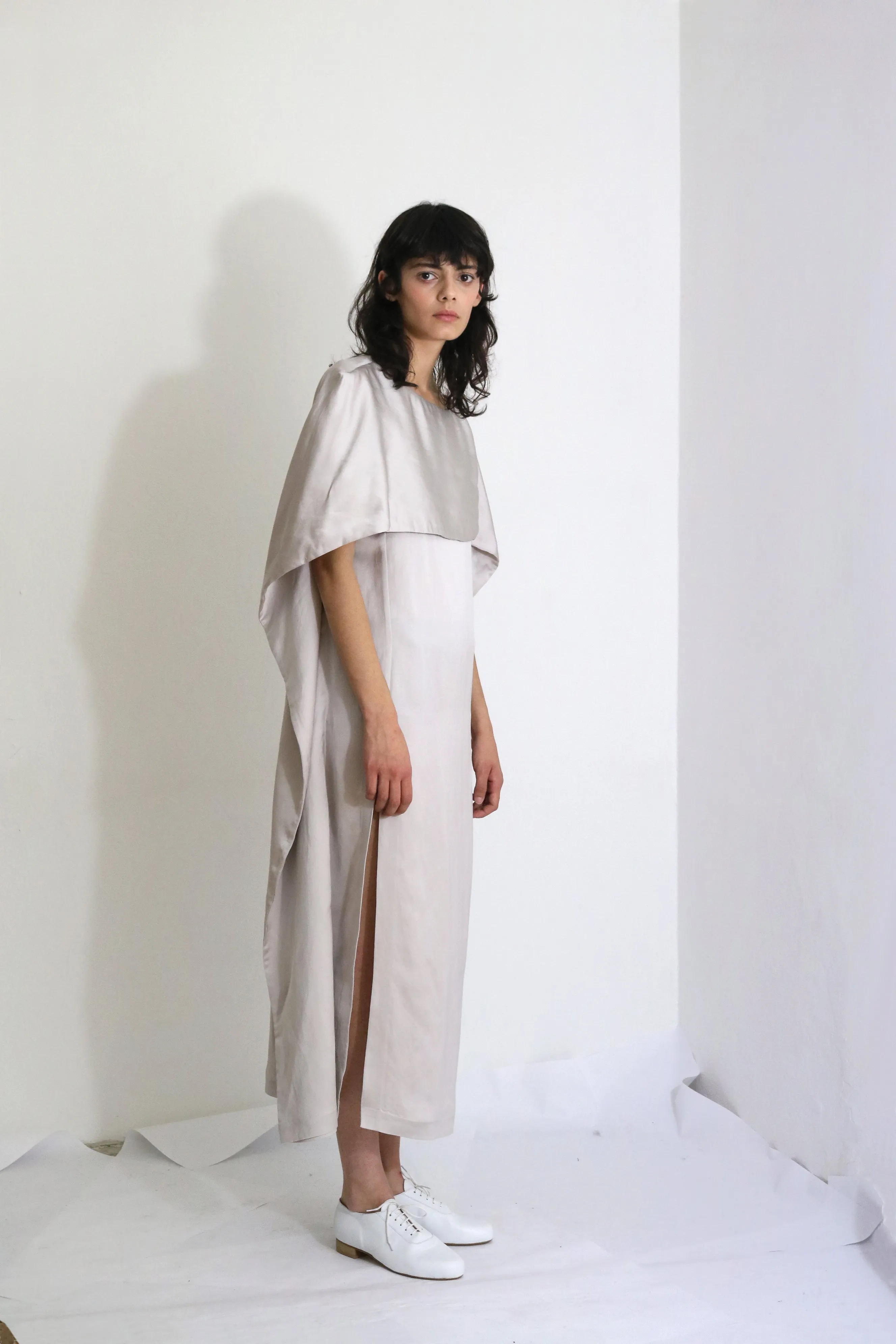 Grey Cotton Satin Dress