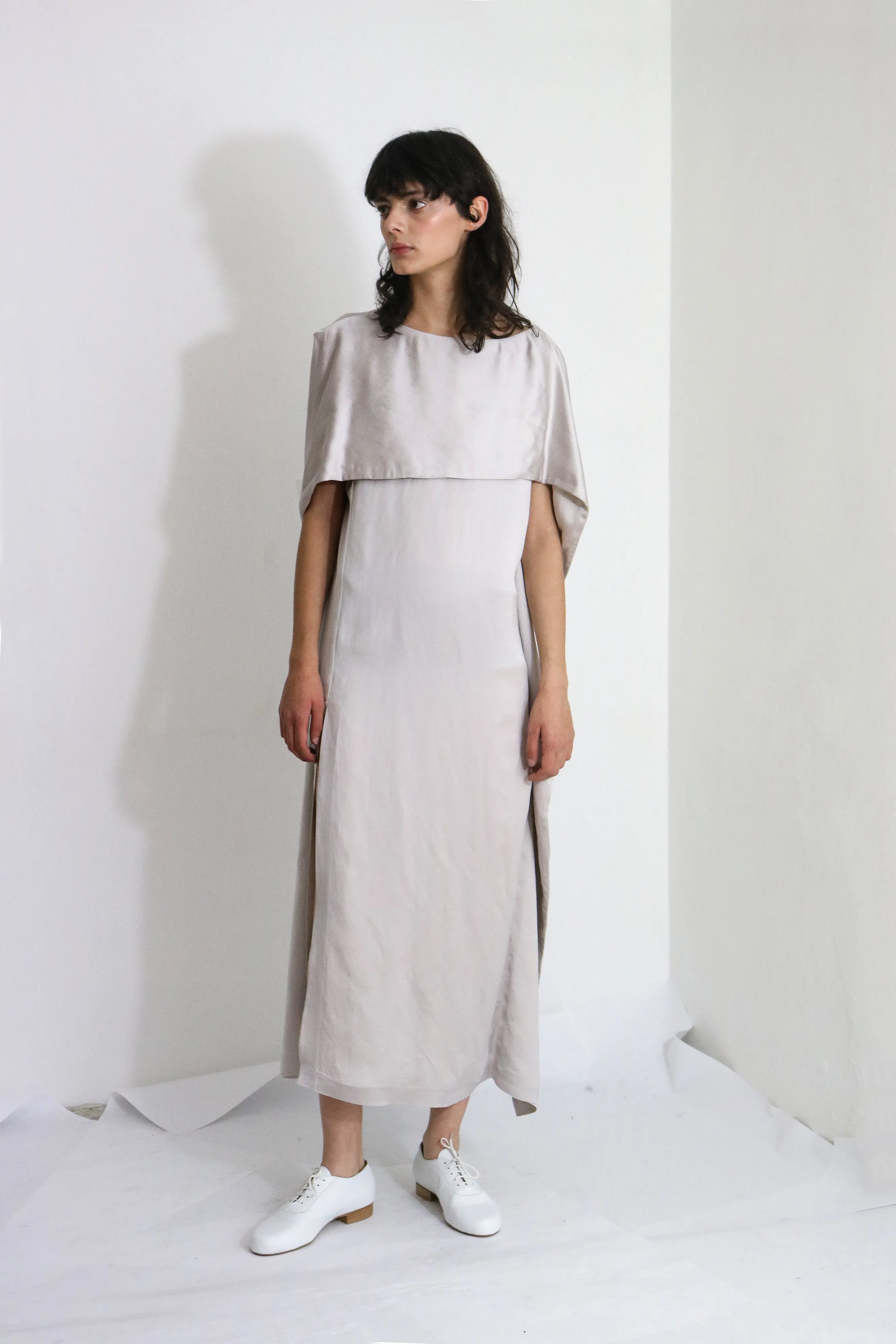Grey Cotton Satin Dress