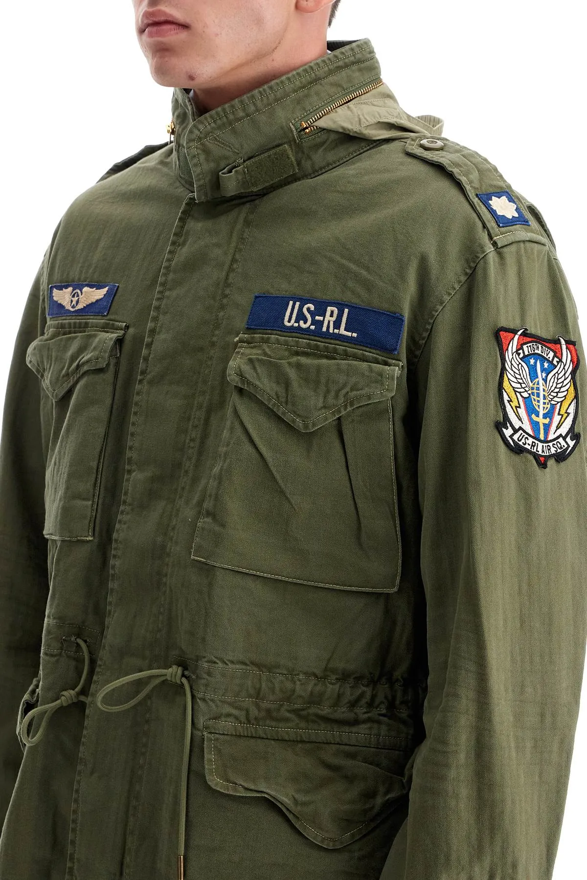 herringbone military jacket 710961616001 OLIVE MOUNTAIN W/ PATCHES