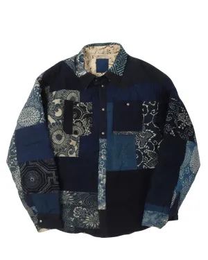 Indigo Kerchief Patchwork Down Jackets