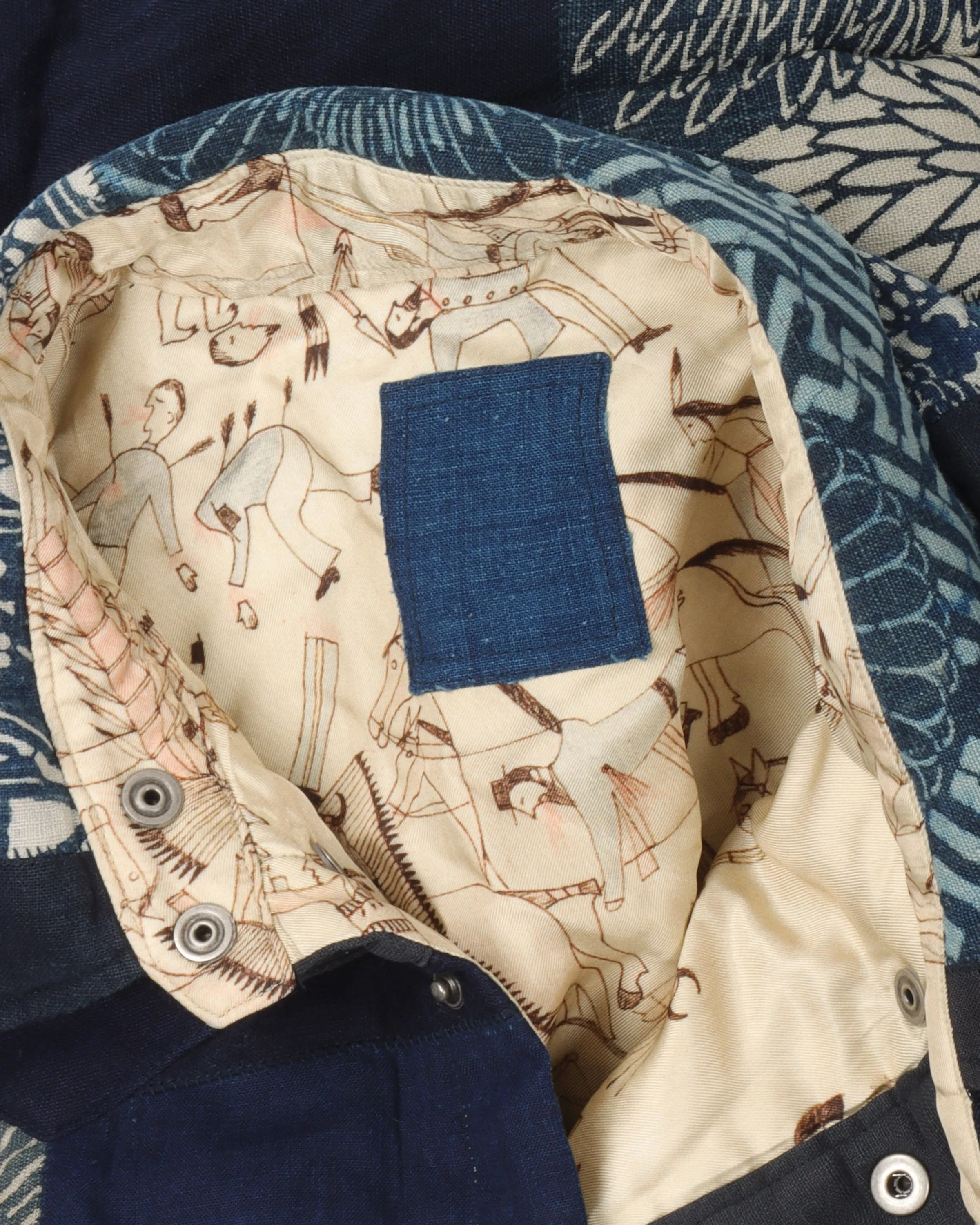 Indigo Kerchief Patchwork Down Jackets