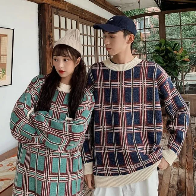 [Korean Style] Dara Oversized Plaid Patchwork Sweatshirts