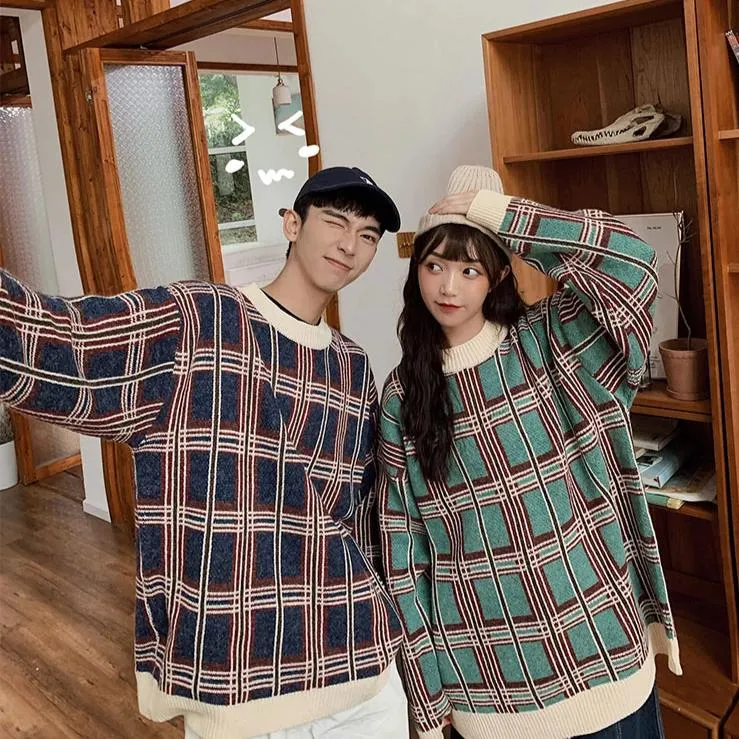 [Korean Style] Dara Oversized Plaid Patchwork Sweatshirts