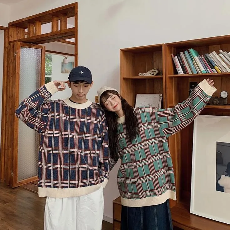 [Korean Style] Dara Oversized Plaid Patchwork Sweatshirts