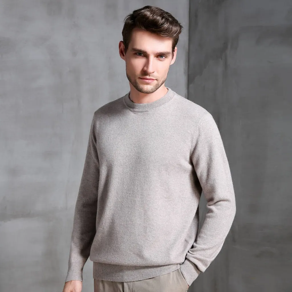 Men Sweater Oneck High Quality Pullovers 100% Wool Knitting Sweater Male Winter Thick Warm Plus Size Man Jumpers 8Color Soft Top