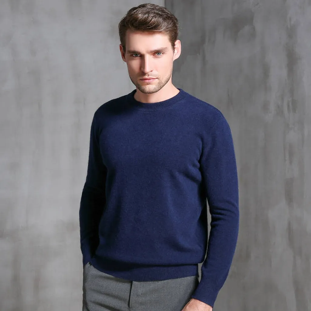 Men Sweater Oneck High Quality Pullovers 100% Wool Knitting Sweater Male Winter Thick Warm Plus Size Man Jumpers 8Color Soft Top