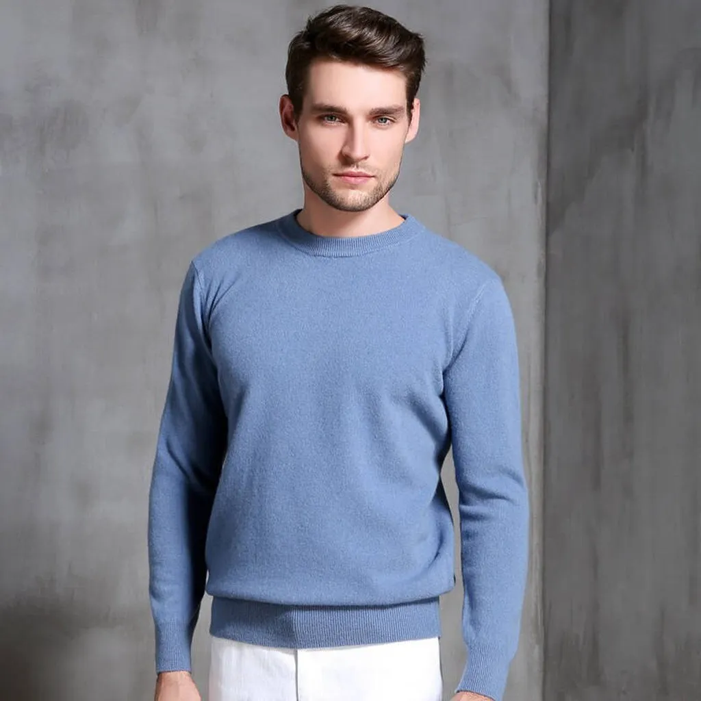 Men Sweater Oneck High Quality Pullovers 100% Wool Knitting Sweater Male Winter Thick Warm Plus Size Man Jumpers 8Color Soft Top