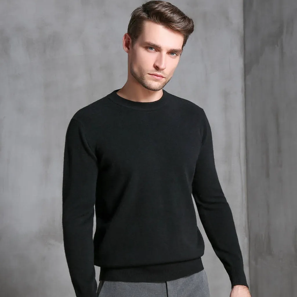 Men Sweater Oneck High Quality Pullovers 100% Wool Knitting Sweater Male Winter Thick Warm Plus Size Man Jumpers 8Color Soft Top