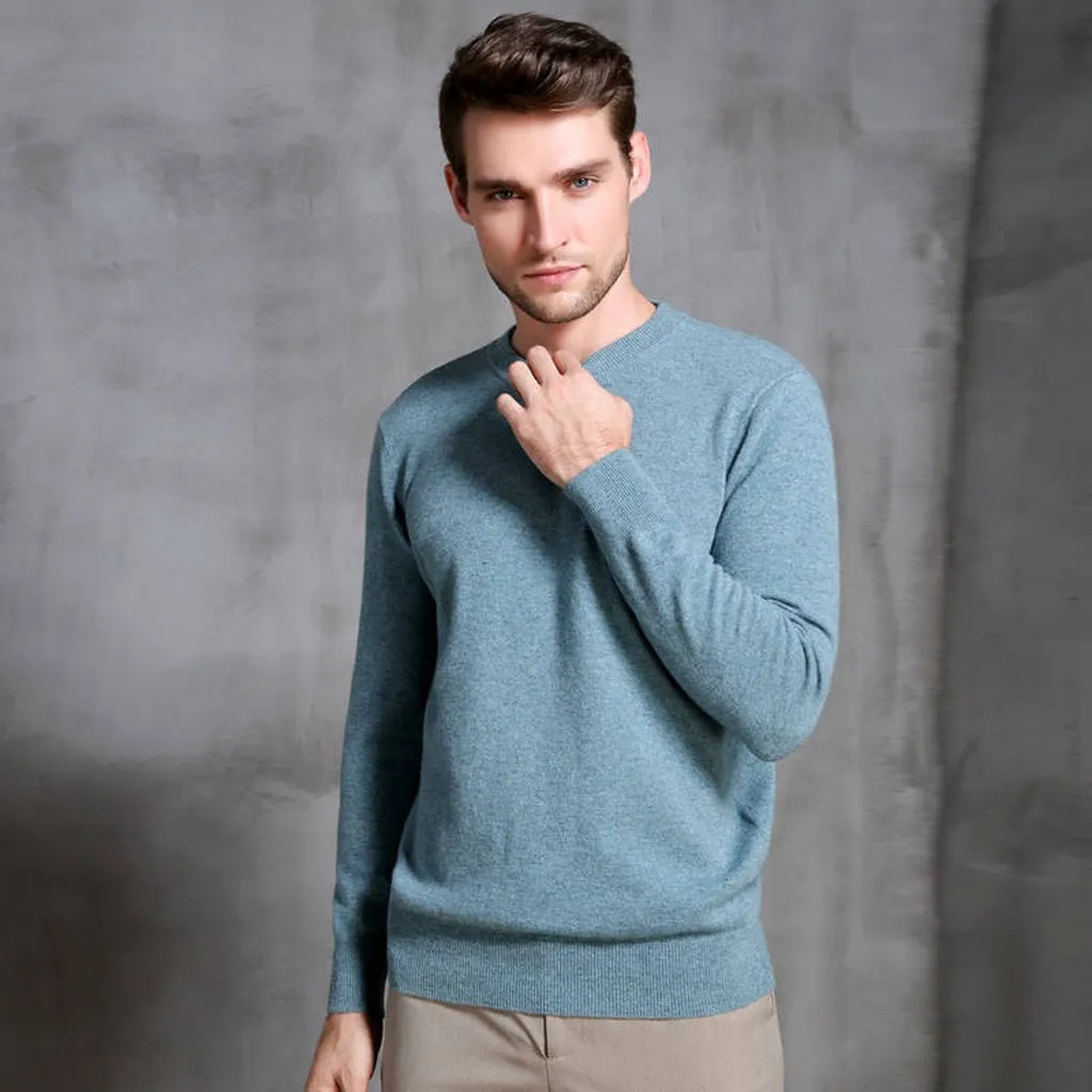Men Sweater Oneck High Quality Pullovers 100% Wool Knitting Sweater Male Winter Thick Warm Plus Size Man Jumpers 8Color Soft Top