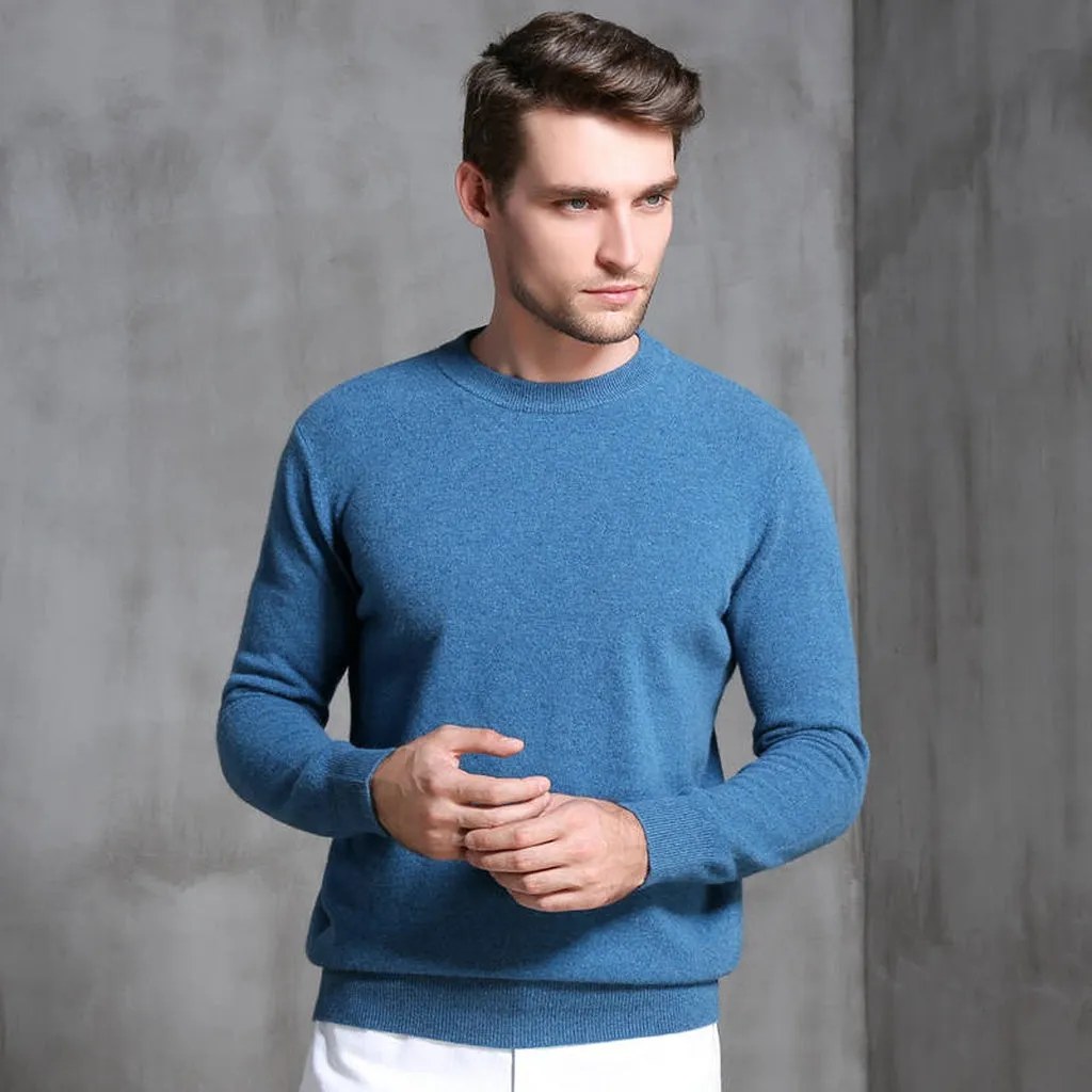 Men Sweater Oneck High Quality Pullovers 100% Wool Knitting Sweater Male Winter Thick Warm Plus Size Man Jumpers 8Color Soft Top