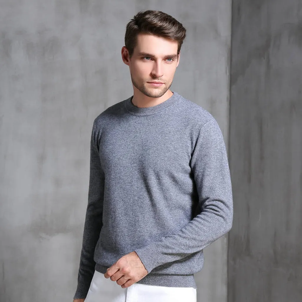 Men Sweater Oneck High Quality Pullovers 100% Wool Knitting Sweater Male Winter Thick Warm Plus Size Man Jumpers 8Color Soft Top