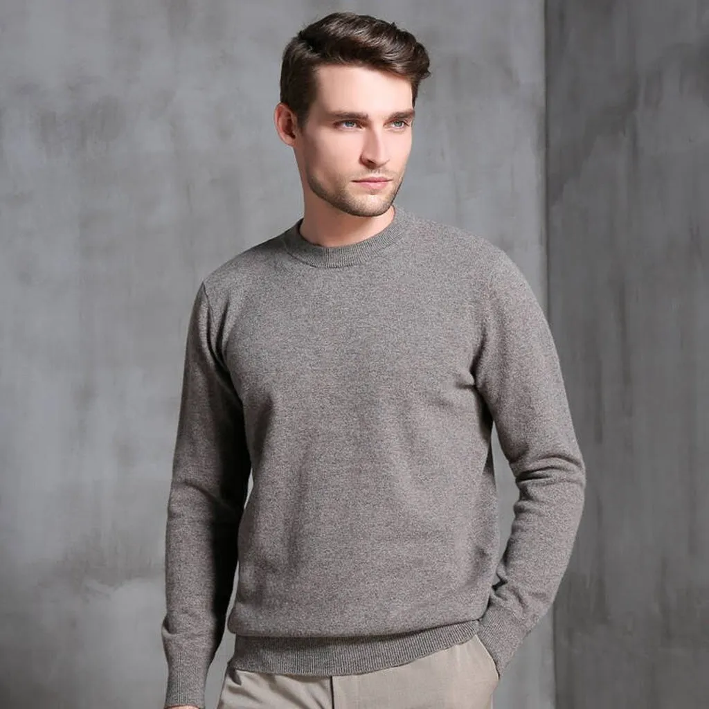 Men Sweater Oneck High Quality Pullovers 100% Wool Knitting Sweater Male Winter Thick Warm Plus Size Man Jumpers 8Color Soft Top