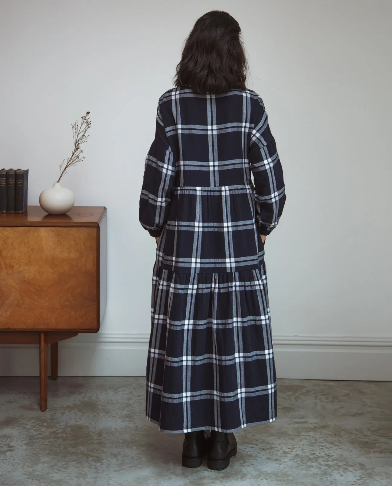 Mirabelle-Kay Organic Cotton Dress In Navy & White Check