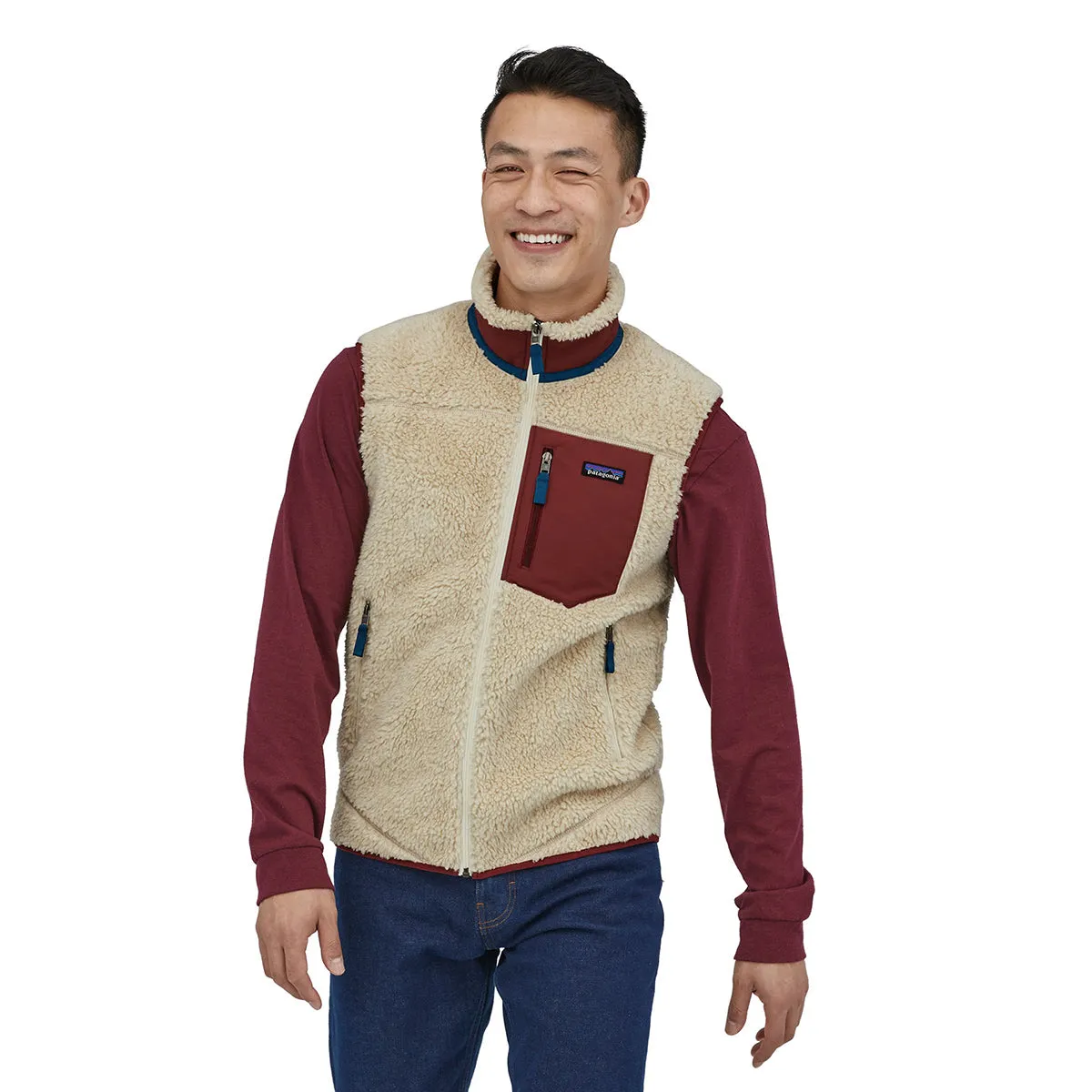 Patagonia - Men's Classic Retro-X® Fleece Vest Dark Natural W Sequoia Red - 23048 - DARK/NATURAL/W/SEQUOIA/RED