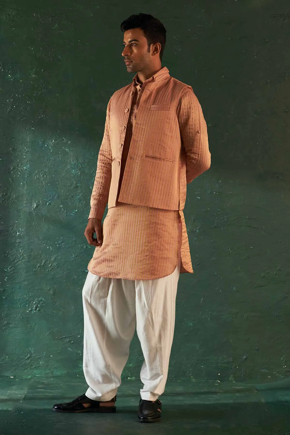 Pink Silk Tissue Nehru Jacket
