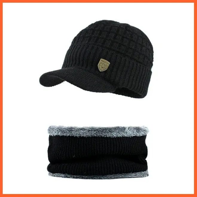 Unisex Skullies Beanies Men Scarf Knitted Cap |   Warm Wool Thick Winter Hats For Men Women Beanie