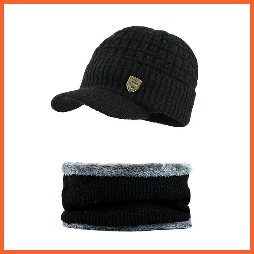 Unisex Skullies Beanies Men Scarf Knitted Cap |   Warm Wool Thick Winter Hats For Men Women Beanie