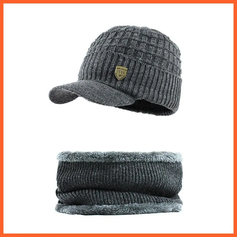 Unisex Skullies Beanies Men Scarf Knitted Cap |   Warm Wool Thick Winter Hats For Men Women Beanie