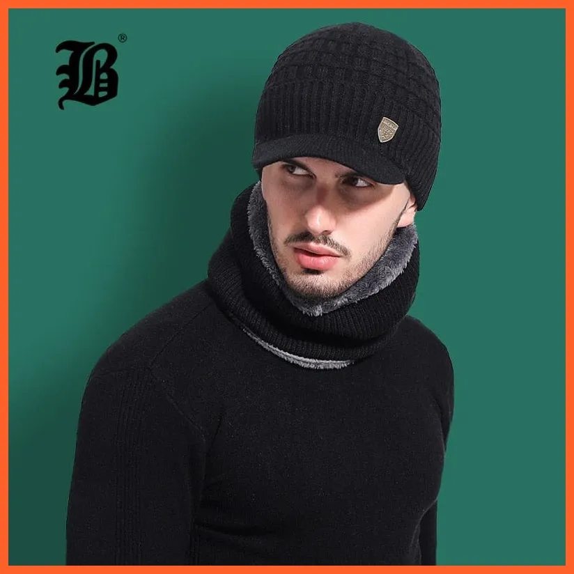 Unisex Skullies Beanies Men Scarf Knitted Cap |   Warm Wool Thick Winter Hats For Men Women Beanie