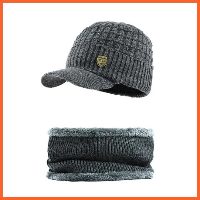Unisex Skullies Beanies Men Scarf Knitted Cap |   Warm Wool Thick Winter Hats For Men Women Beanie