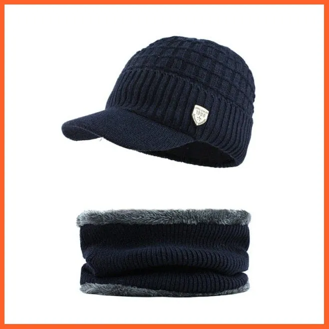 Unisex Skullies Beanies Men Scarf Knitted Cap |   Warm Wool Thick Winter Hats For Men Women Beanie