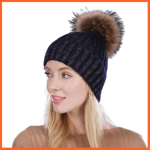 Warm Winter Hat Beanies Fur Wool Caps For Women | Pearl Knitted Hat Skullies Beanie Female Mink Caps