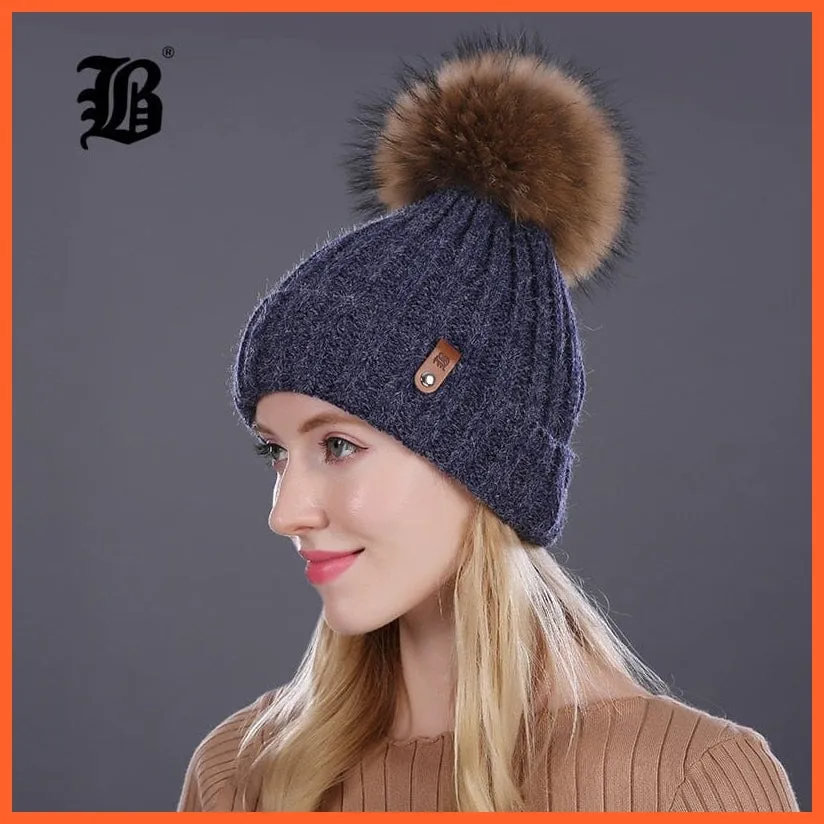 Warm Winter Hat Beanies Fur Wool Caps For Women | Pearl Knitted Hat Skullies Beanie Female Mink Caps