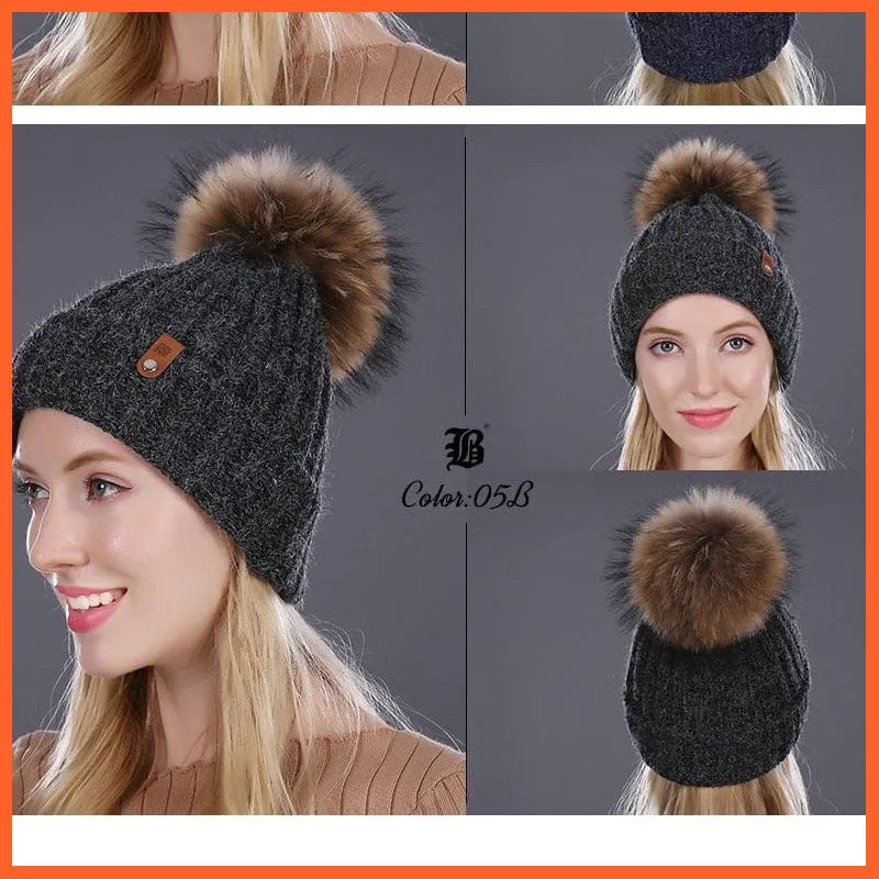 Warm Winter Hat Beanies Fur Wool Caps For Women | Pearl Knitted Hat Skullies Beanie Female Mink Caps
