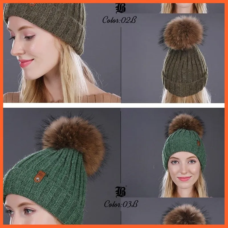 Warm Winter Hat Beanies Fur Wool Caps For Women | Pearl Knitted Hat Skullies Beanie Female Mink Caps