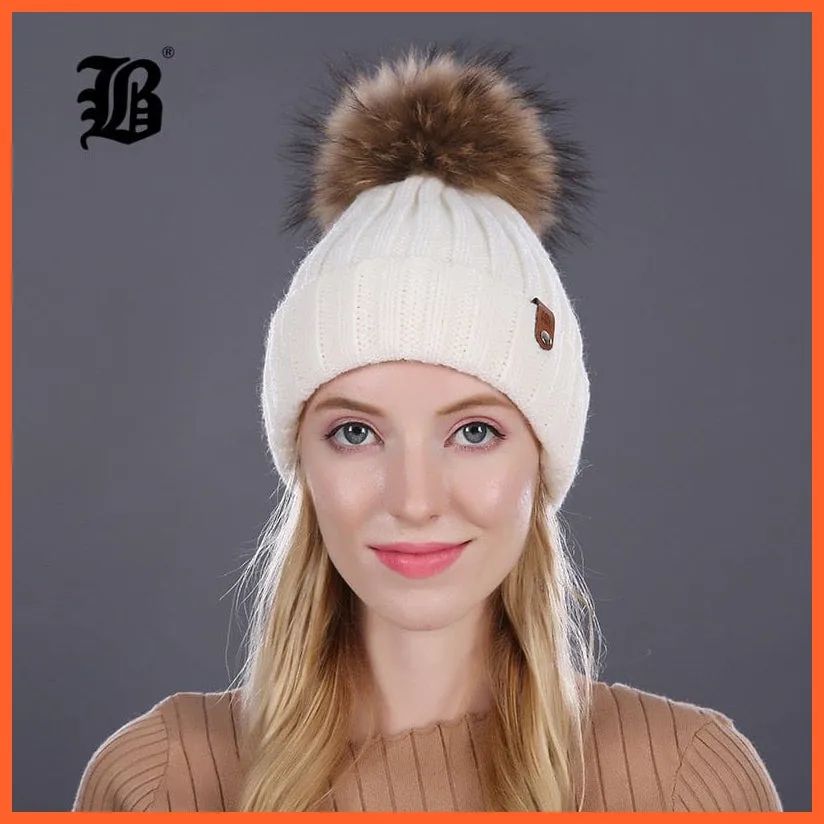 Warm Winter Hat Beanies Fur Wool Caps For Women | Pearl Knitted Hat Skullies Beanie Female Mink Caps