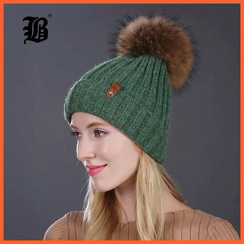 Warm Winter Hat Beanies Fur Wool Caps For Women | Pearl Knitted Hat Skullies Beanie Female Mink Caps