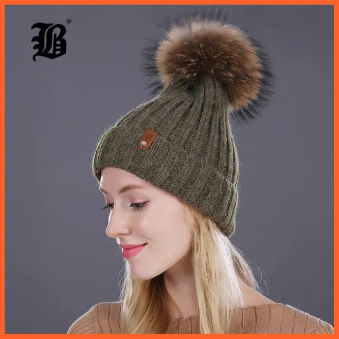 Warm Winter Hat Beanies Fur Wool Caps For Women | Pearl Knitted Hat Skullies Beanie Female Mink Caps