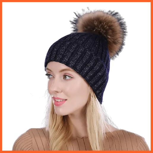Warm Winter Hat Beanies Fur Wool Caps For Women | Pearl Knitted Hat Skullies Beanie Female Mink Caps