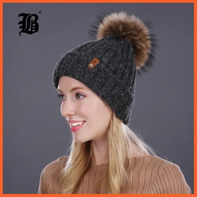 Warm Winter Hat Beanies Fur Wool Caps For Women | Pearl Knitted Hat Skullies Beanie Female Mink Caps